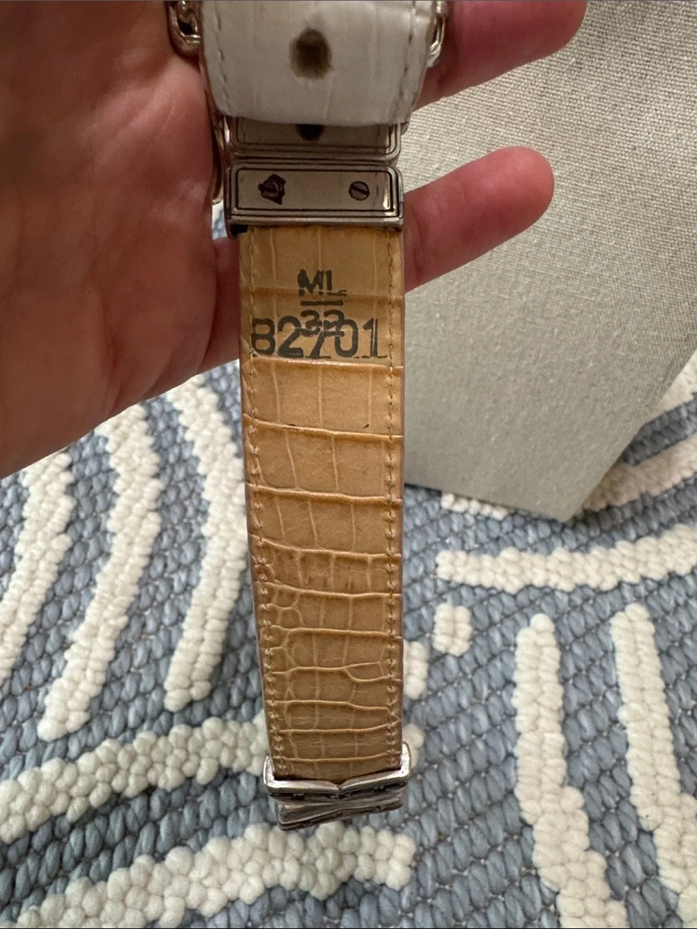 Vintage Brighton B2701 Reversible White Tan Croc Embossed Leather Belt Hinged